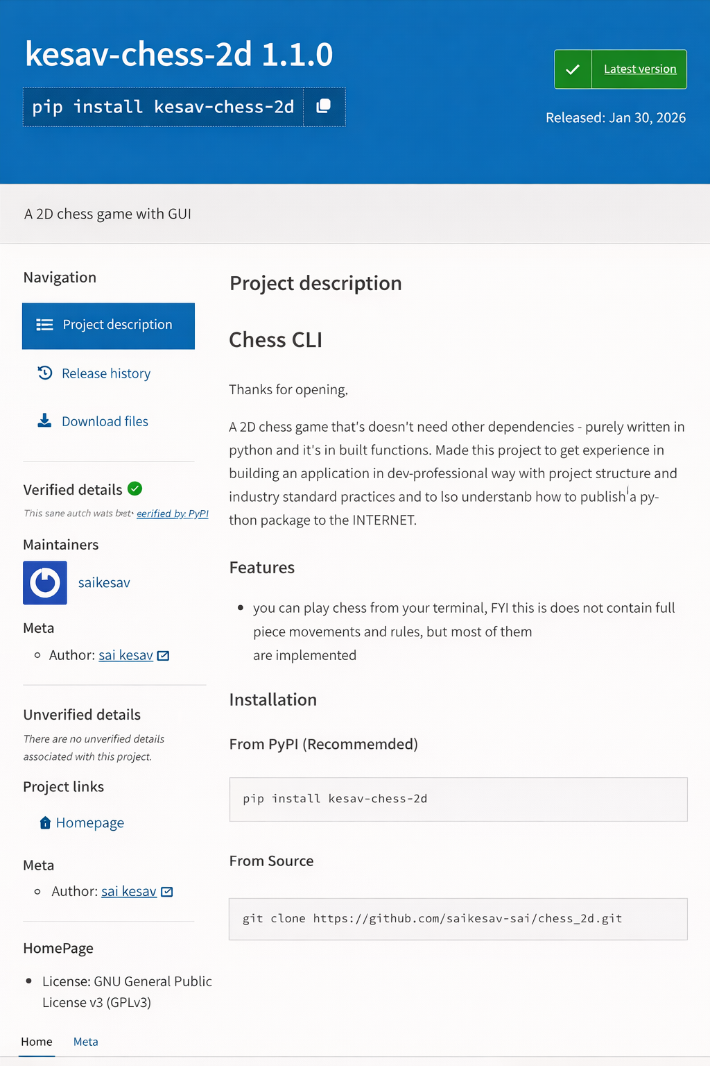 Chess 2D (Python Package)